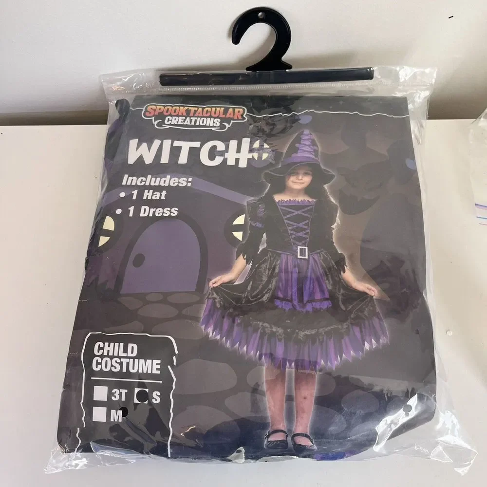 Spooktacular Creations Purple Witch Long Sleeve Dress‎ & Hat Child Size Small